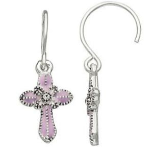 Napier Lavender Cross Dangle Hoop Earrings